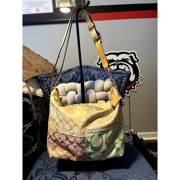 Coach Y2K Pink Yellow Purple Green Patchwork Hobo - Picture 1 of 8
